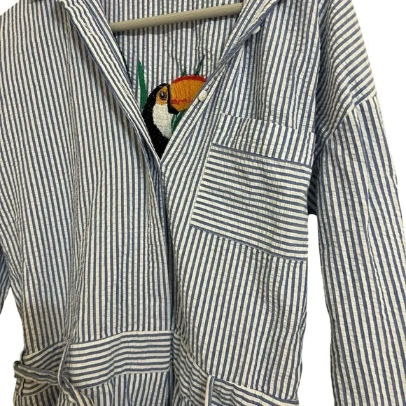 Zara romper Toucan Embroidered Seersucker striped small tropical beach summer - Picture 13 of 13